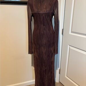Elegant Long Sleeve Dress in Rich Brown